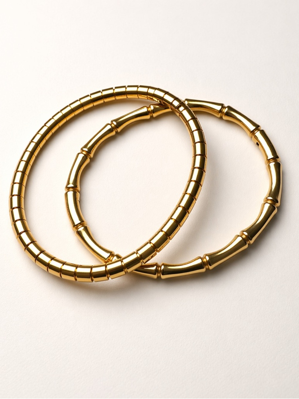 Gold Bamboo-Style Hoop Earrings - Stainless Steel Women Jewelry